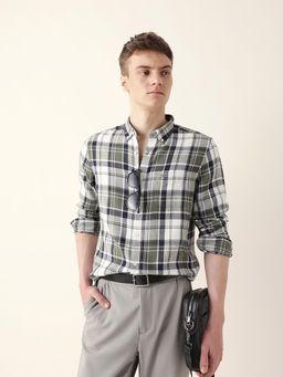 The Bear House - Men’s Casual Checkered Olive Shirt