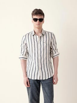 The Bear House - Men’s Casual Vertical Stripe Blue Shirt