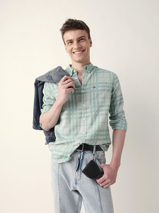 The Bear House Men s Casual Checkered Green Shirt