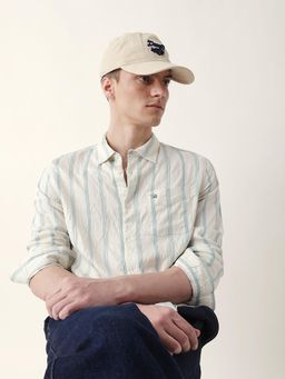 The Bear House - Men’s Casual Vertical Stripe Teal Shirt