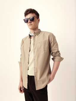The Bear House - Men’s Casual Solid Beige Shirt