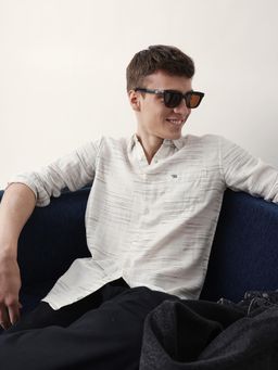 The Bear House - Men’s Casual Textured White Shirt