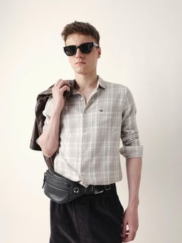The Bear House - Men’s Casual Checkered Beige Shirt