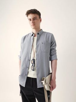 The Bear House - Men’s Casual Textured Grey Shirt