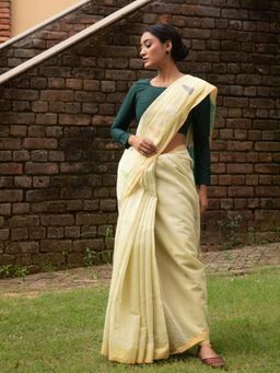 Beatitude - Sap Green Blended Cotton Saree With Unstitched Blouse