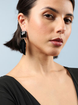 Sohi - Black Stone Abstract Gold Plated Drop Earrings