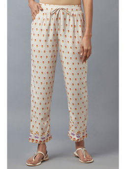 W - Floral Straight Pant White