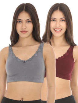 Adira - Women Grey & Wine Regular Bliss Bra (Pack of 2)
