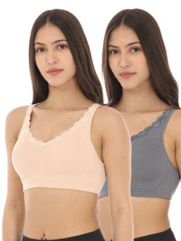 Adira - Women Grey & Beige Regular Bliss Bra (Pack of 2)