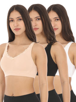 Adira - Women Black White & Beige Regular Bliss Bra (Pack of 3)