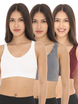 Adira - Women Grey White & Wine Regular Bliss Bra (Pack of 3)