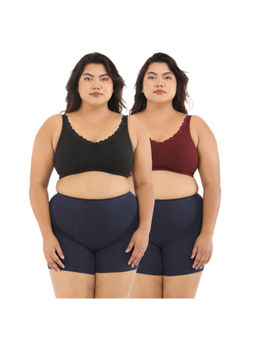 Adira - Women Plus Size Black & Maroon Regular Bliss Bra (Pack of 2)