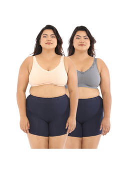 Adira - Women Plus Size Beige & Grey Regular Bliss Bra (Pack of 2)