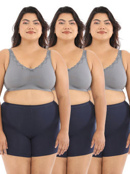 Adira - Women Plus Size Grey Regular Bliss Bra (Pack of 3)