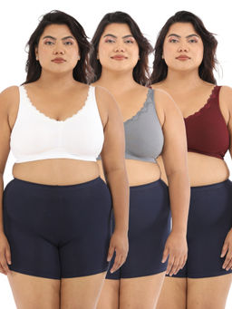 Adira - Women Plus Size White Grey & Maroon Regular Bliss Bra (Pack of 3)