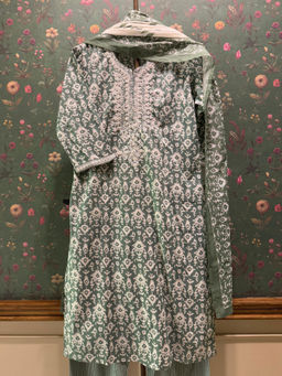 HERITAGE - Sage Green Cotton Kurta With Pant & Dupatta