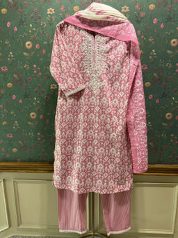HERITAGE - Rose Pink Cotton Kurta With Pant & Dupatta