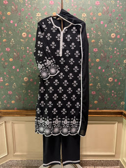 HERITAGE - Noir Black Cotton Embroidered Kurta With Pant & Dupatta