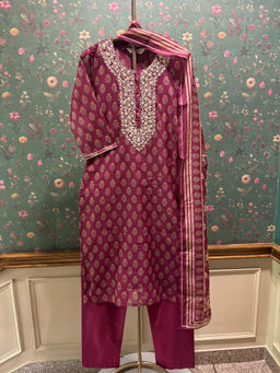 HERITAGE - Crimson Royale Red Embroidered Kurta With Pant & Dupatta