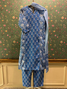 HERITAGE - Royal Indigo Bloom Kurta With Pant & Dupatta