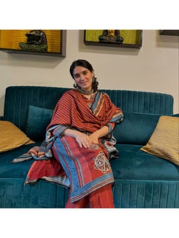 HERITAGE - Deep Red Muslin Straight Fit Kurta With Pant & Dupatta