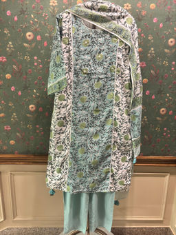 HERITAGE - Aqua Straight Fit Cotton Kurta With Pant & Dupatta