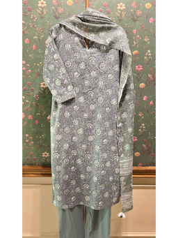 HERITAGE - Green Straight Fit Cotton Kurta With Pant & Dupatta