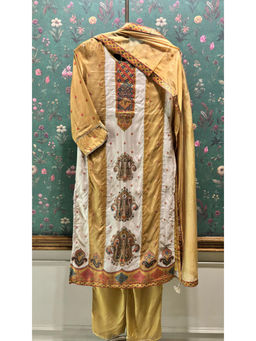 HERITAGE - Jacquard Embroidered Kurta With Pant & Dupatta - Mustard And Beige