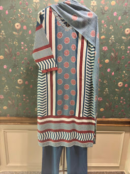 HERITAGE - Blue Straight Fit Cotton Kurta With Pant & Dupatta