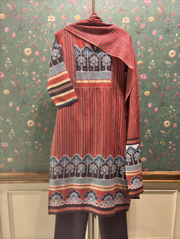 HERITAGE - Red Straight Fit Cotton Kurta With Pant & Dupatta