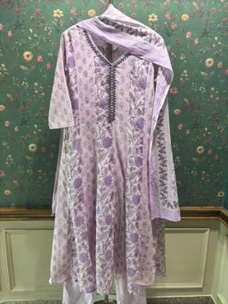 HERITAGE - Lilac Cotton Anarkali Kurta With Pant & Dupatta