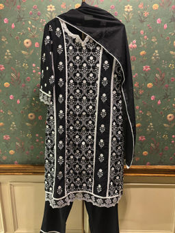 HERITAGE - Black Straight Fit Cotton Kurta With Pant & Dupatta