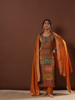 HERITAGE - Mustard Yellow Dola Jacquard Kurta With Pant & Dupatta