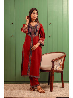 HERITAGE - Maroon Cotton Kurta With Pant