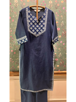 HERITAGE - Blue Straight Fit Cotton Kurta With Pant