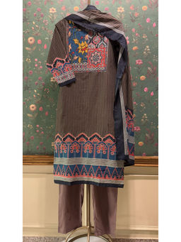 HERITAGE - Brown Straight Fit Cotton Kurta With Pant & Dupatta