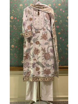 HERITAGE - Light Mocha Botanical Cotton-Linen Kurta With Pant & Dupatta