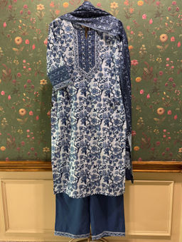 HERITAGE - Floral Blue Cotton Kurta With Pant & Dupatta