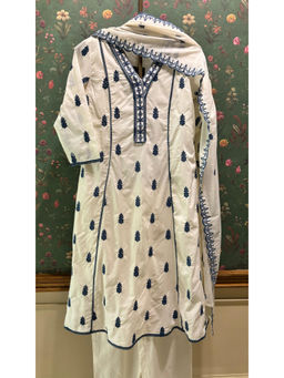 HERITAGE - Ivory Cotton Charm Kurta With Pant & Dupatta (Blue)