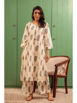 HERITAGE - Floral Hand-Block Cotton Kurta With Pant