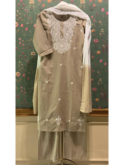 HERITAGE - Beige Chikankari Kurta With Pant & Dupatta