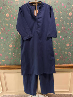 HERITAGE - Navy Blue Minimal Kurta With Pant
