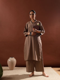 HERITAGE - Mocha Brown Minimal Kurta With Pant