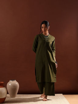 HERITAGE - Olive Minimal Kurta With Pant