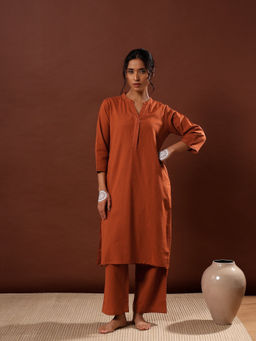 HERITAGE - Earthy Rust Minimal Kurta With Pant