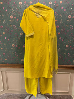 HERITAGE - Tailored Yellow Cotton Kurta With Pant & Dupatta