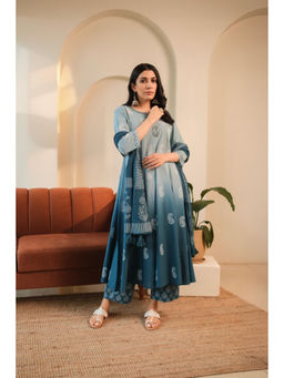 HERITAGE - Blue A-Line Kurta With Pant & Dupatta