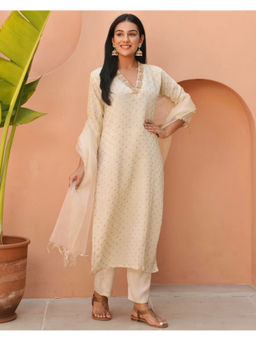 GULABI DORI - White Smoke Tissue Kurta With Pant & Dupatta