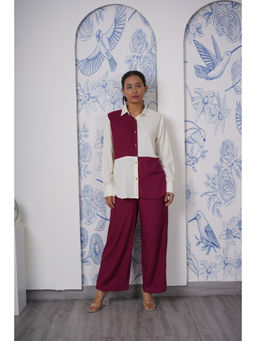 The Quince Life - Cream And Crimson Dual Tone Shirt Tunic With Pant