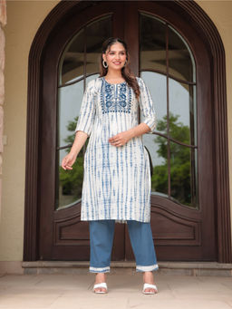 ARAMYA - Blue Soft Cotton Straight Tie-Dye Print Kurta With Pant